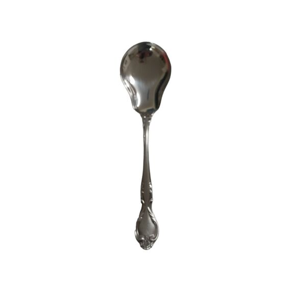 Vintage Lyons Queens Fancy Sugar Spoon Stainless Steel 6" Satin Black Accent 70s - Picture 9 of 13